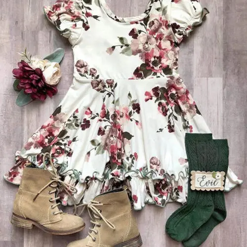 2019 Brand Floral Toddler Kid Baby Girls Dress Summer New Boho Short Sleeve Ruffle Tutu Holiday Outfit Clothes Spring 1-6Y | Детская