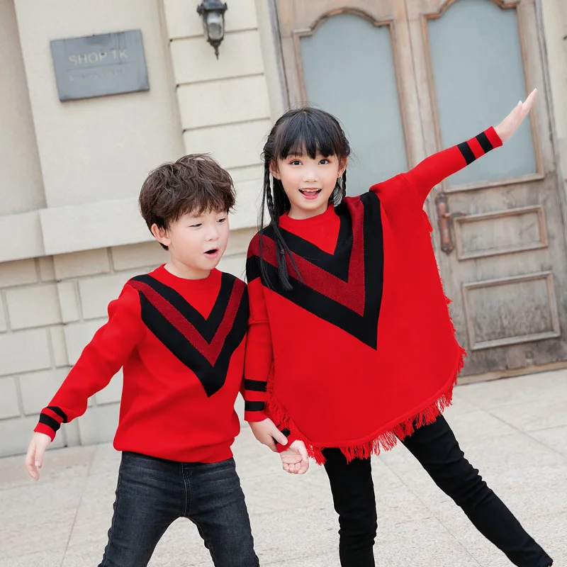 Family clothing set spring new fashion sweater men women kids matching long sleeve bat sleeves pullover | Мать и ребенок