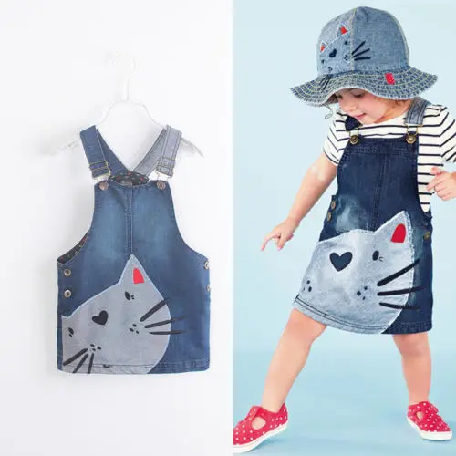 Джинсовый комбинезон Pudcoco джинсовый с милым котиком для маленьких девочек одежда