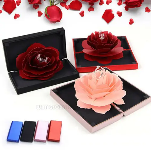 

2021 Folding Flower Ring Box Rotating Rose Ring Box Birthday Valentine's Day Wedding Jewelry Display Boxes