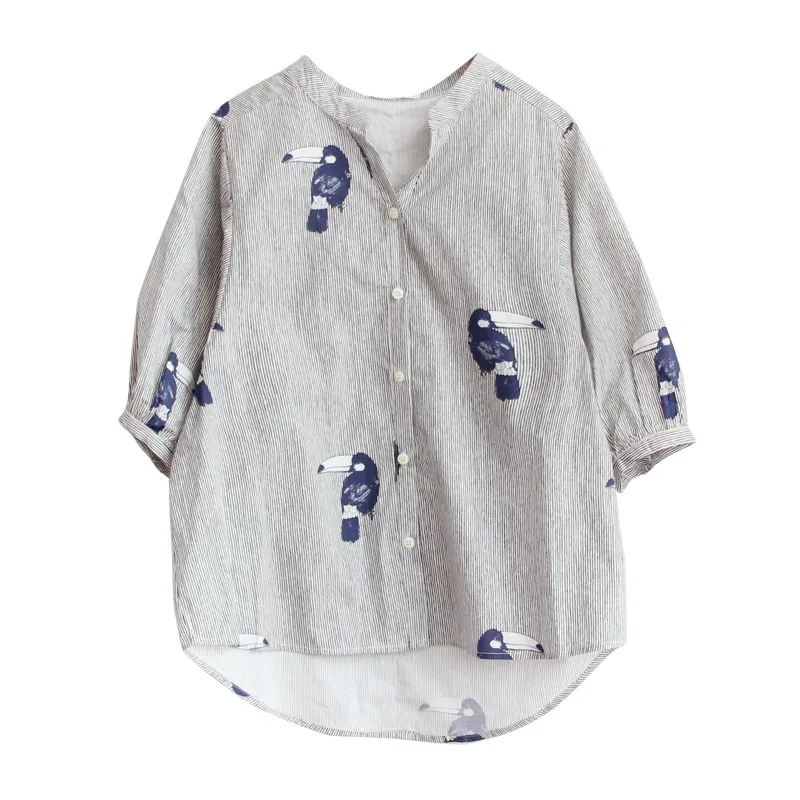 2019 новая весенняя Женская Полосатая накидка с коротким рукавом рубашки блузки