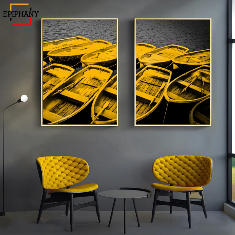 Nordic Yellow Boat Canvas Painting Abstract Wall Art Posters and Prints Decorative Picture for Living Room Modern Home Decor | Дом и сад