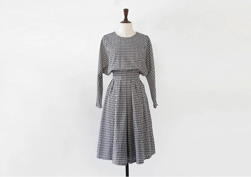 2019 клетчатое ТРАПЕЦИЕВИДНОЕ женское платье с круглым вырезом и пуговицами до