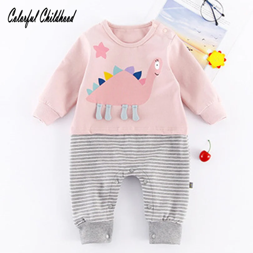 

0-24M baby kids dinosaur cartoon design long sleeve stripes winter/autumn unisex jumpsuit lovely Infant/newborn/toddlers onesies