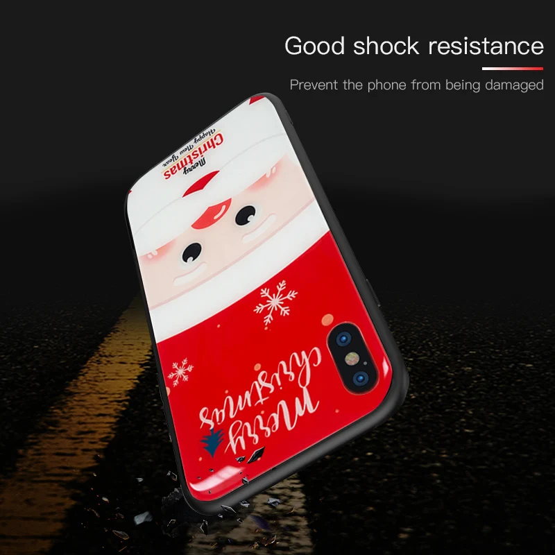 Glass Case For iPhone XS MAX XR X Cases Soft TPU Edge Slim Merry Christmas Gift Back Cover 7 8 6S 6 Plus Cute |