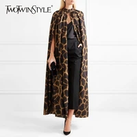twotwinstyle female cardigan coat o neck cloak sleeve print leopard maxi cloaks for women 2020 autumn vintage fashion