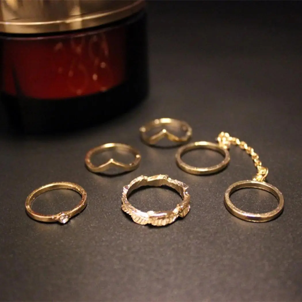 6 шт./компл. Женская модная цепочка на палец золото серебро сплава среднее