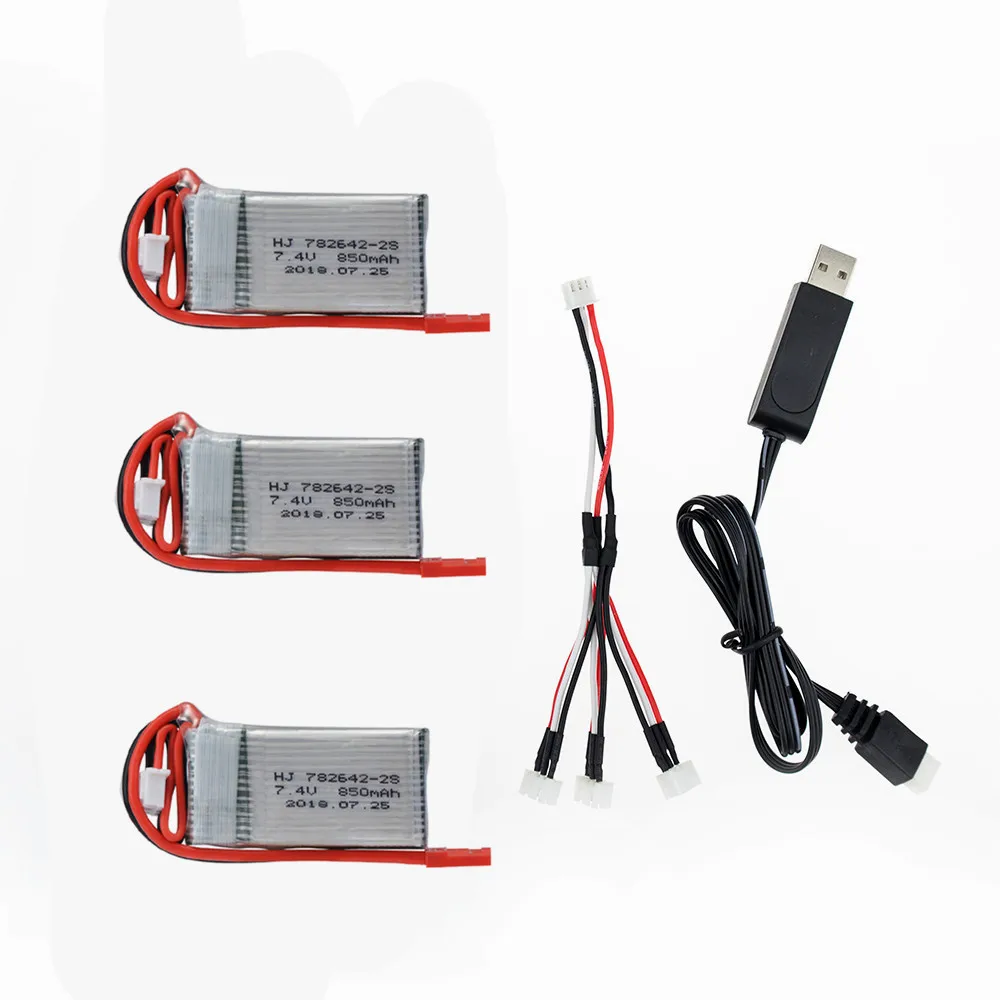3 шт. 7 4 В 850 мАч 20C литий-полимерный аккумулятор с 2s usb зарядным устройством и
