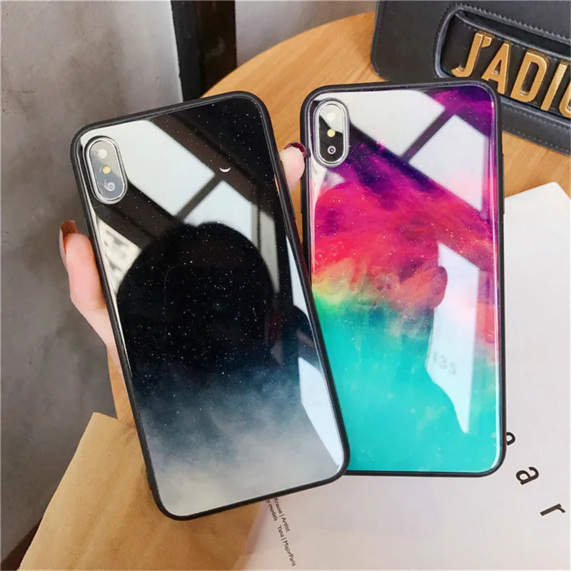 Звездный чехол из закаленного стекла для телефона iphone 8 plus Xr X тонкий Iphone xs max 7