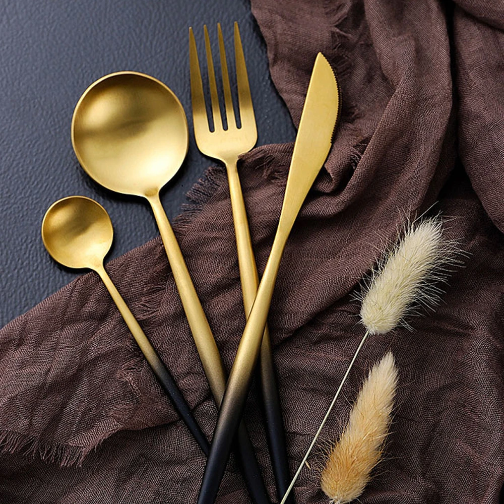 Роскошный набор посуды из нержавеющей стали градиент белый черный с золотым