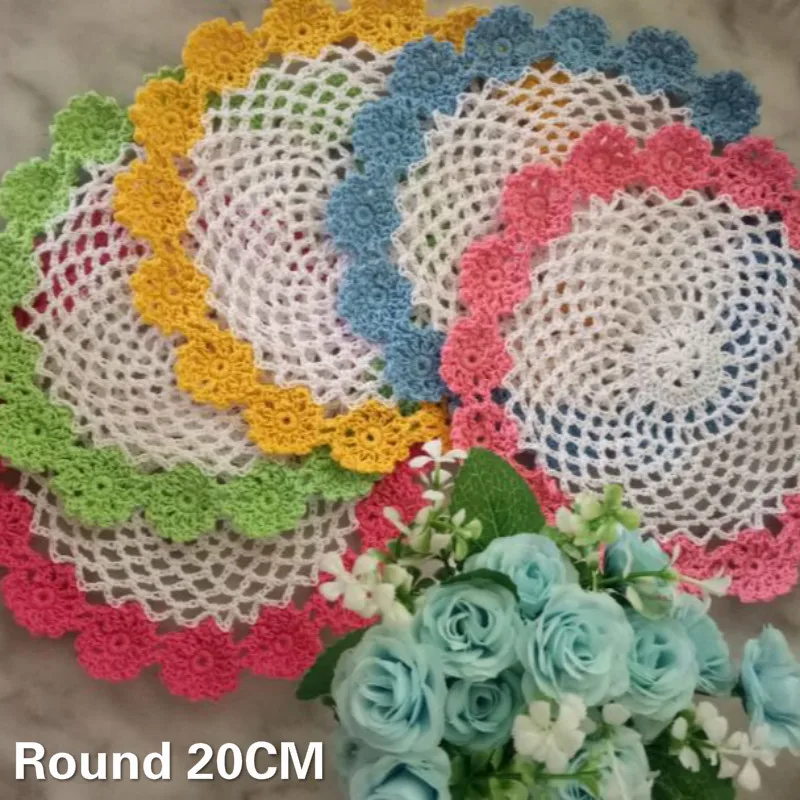 

20CM Round Multi Color Lace Cotton Dining Doily Christmas Place Mat Coaster Coffee Mug Glass Mat Decor Pad Wedding Home Kitchen