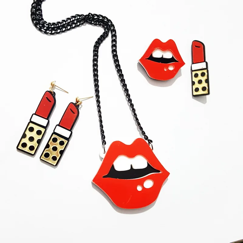 Крутые Клубные серьги Kawaii сексуальное тайское красное ожерелье в виде рта губная