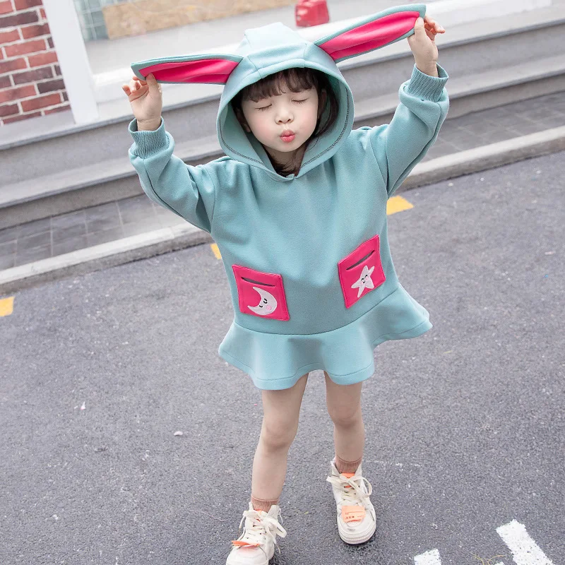 2 - 8 yrs little girls casual school style hooded dress 2019 new winter spring clothes thick warm baby long sleeve dresses | Детская