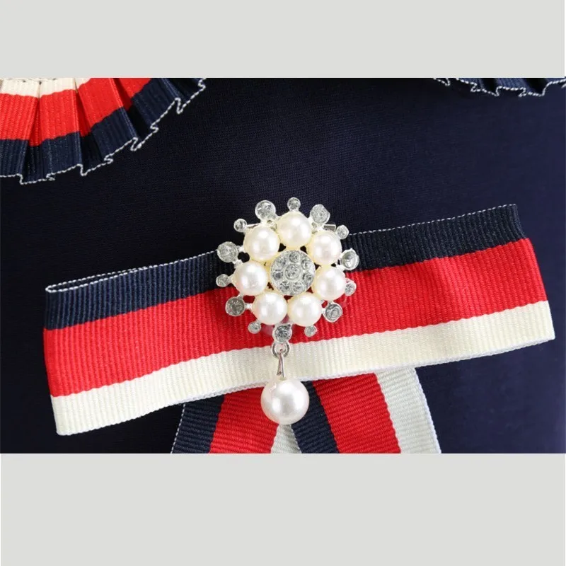 2019 Spring Summer Kids Dresses O-Neck Short-sleeved College Wind Bow Cotton Quality Girls Dress Girl Children Clothes 2-8 Years | Детская