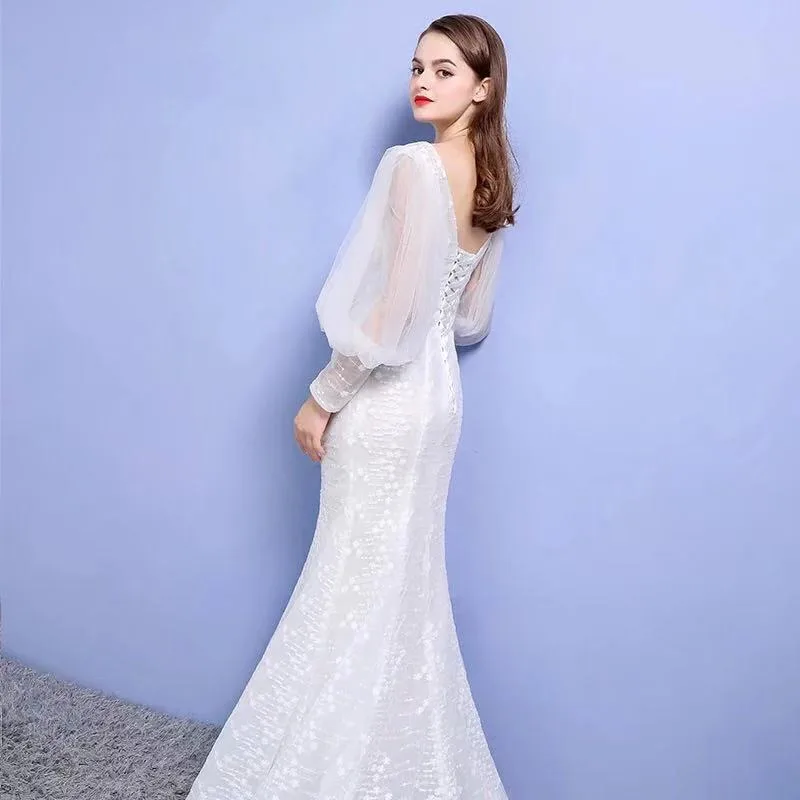 Платье для свадьбы Vivian's Bridal с рукавами фонариками и открытой спинкой