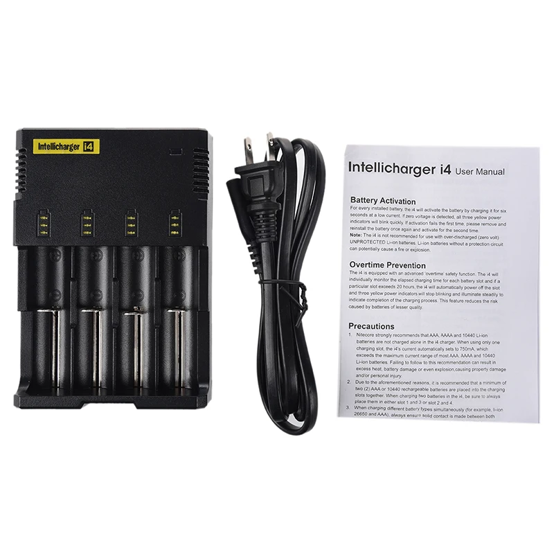 Nitecore i4 интеллектуальное зарядное устройство для Li-ion/NiMH NiCD 18560 500 350 AA AAA C |