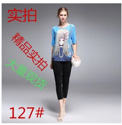 Miyake fold printing jacket new large size ladies fashion loose shirt collar cartoon female T-shirt suit | Женская одежда