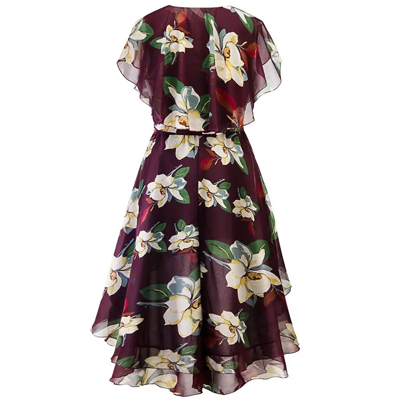 Женское шифоновое платье с цветочным принтом Элегантное синее поясом винтажное