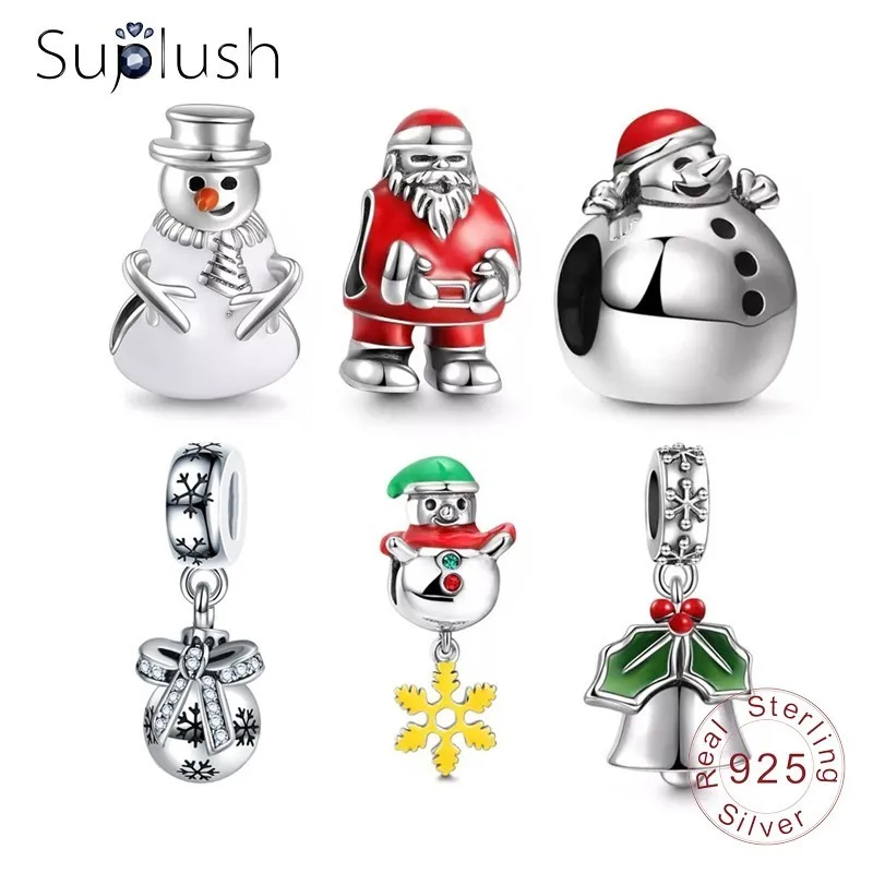 Suplush подлинные 925 пробы серебряные рождественские шармы Бусины Подходят