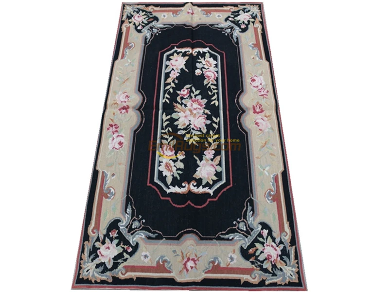 

French Regional Rug With Large Needle Point Antique Chinese Hand-made Wool Folk Art Wool Knitting Carpets