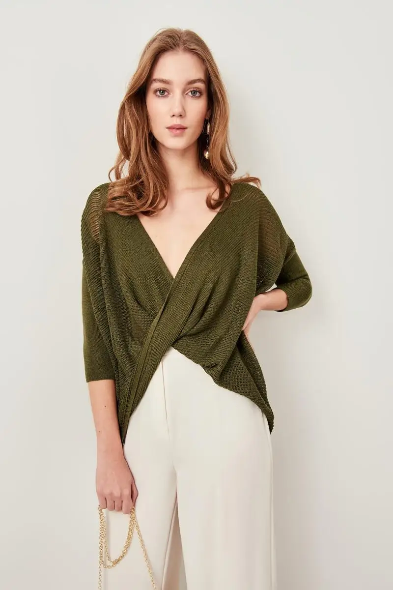Trendyol хаки сетки detayymi двубортные летние трикотажные изделия свитер TCLSS19DU0019| |