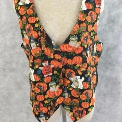 Basic Editions Осенний жилет женский размер L Большой Хэллоуин Тыква медведь черный кот