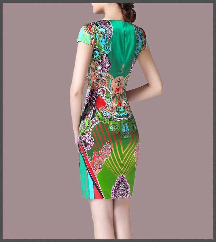 2017 new summer fashion plus size silk women dress with short sleeves Round collar pencil long casual female slim 10J 35 | Женская