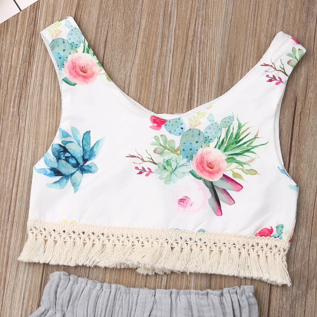 Комплект одежды для маленьких девочек с кисточками жилет цветочным узором топы +