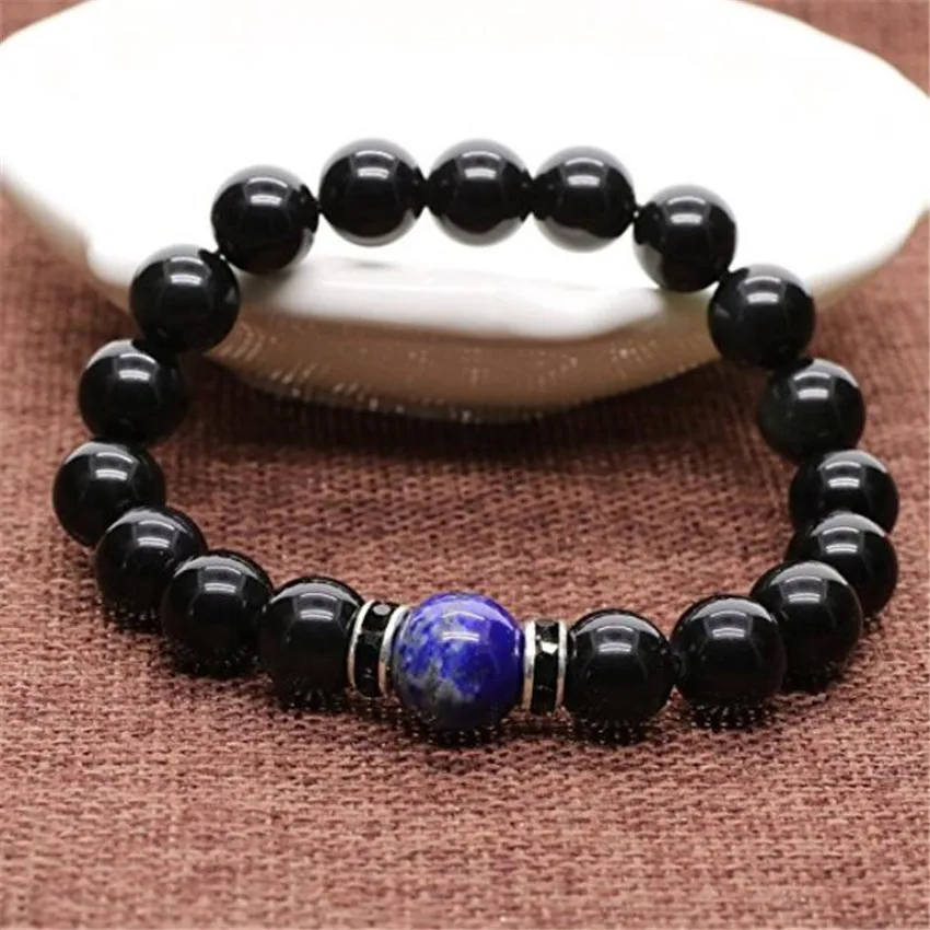 Натуральные бусины в тибетском стиле Obsidian 10 мм Камни Mala Lazuli Reiki Lapis очаровательное