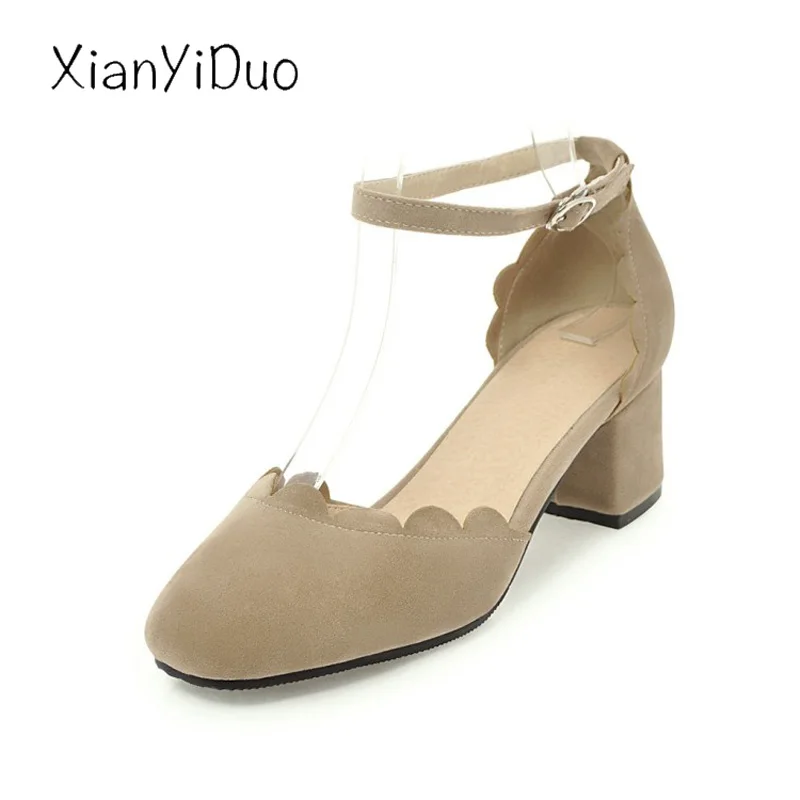 Xianyiduo/женские босоножки из флока на среднем каблуке с закрытым носком цвет