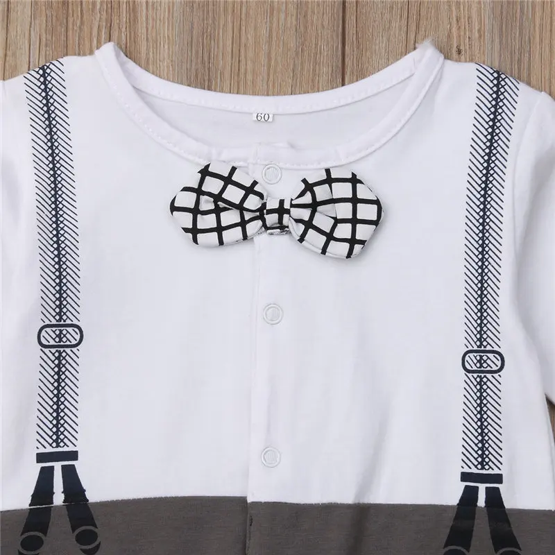 Baby Boy Romper Infant Formal Outfit Toddler Jumpsuit Newborn Kid Gentleman Suit Bow Tie Rompers Children Clothes 0-18M |