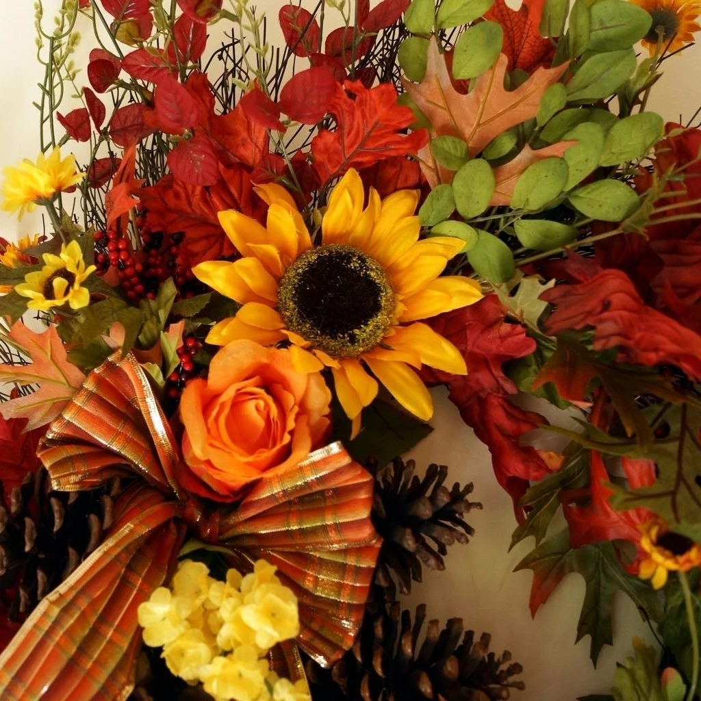 Fall Wreath Hydrangea Roses Yellow Flowers Cottage Rustic Pine-cones | Дом и сад