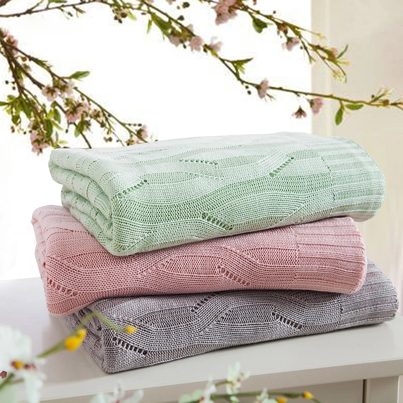 

High Quality Cotton Knitted Summer Blankets 120*180cm Child Adults Solid Color Spring Sleeping Bedspreads for Mothers Day Gift27