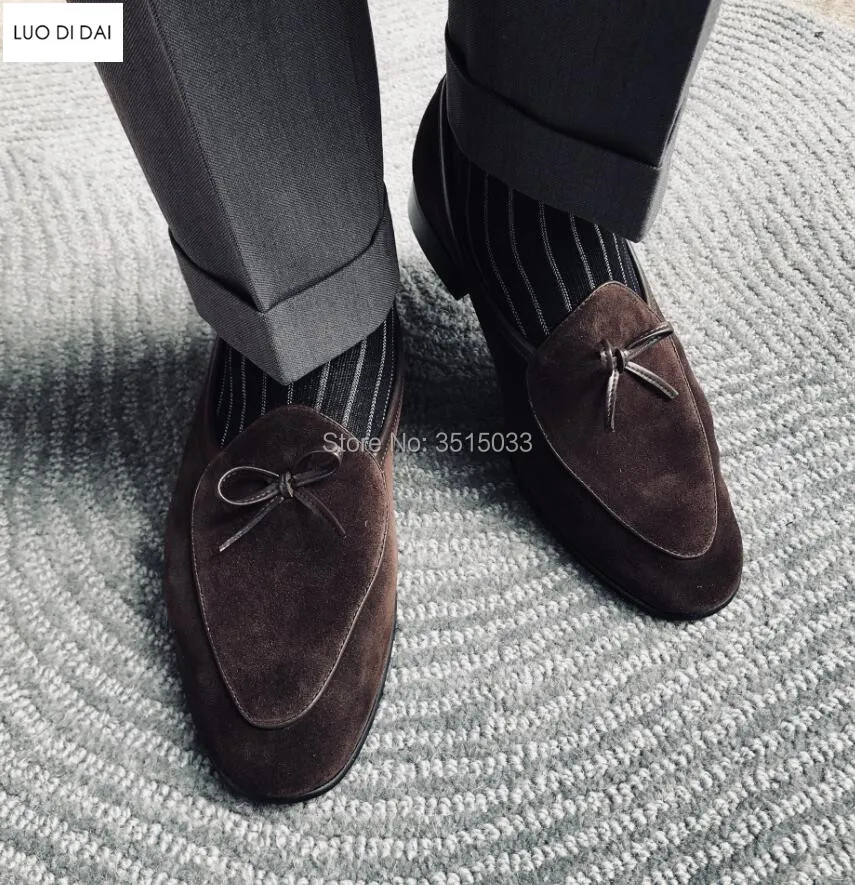 2019 New Men party loafers men wedding shoes bow casual suede leather flats point toe vintage dress low heel | Обувь