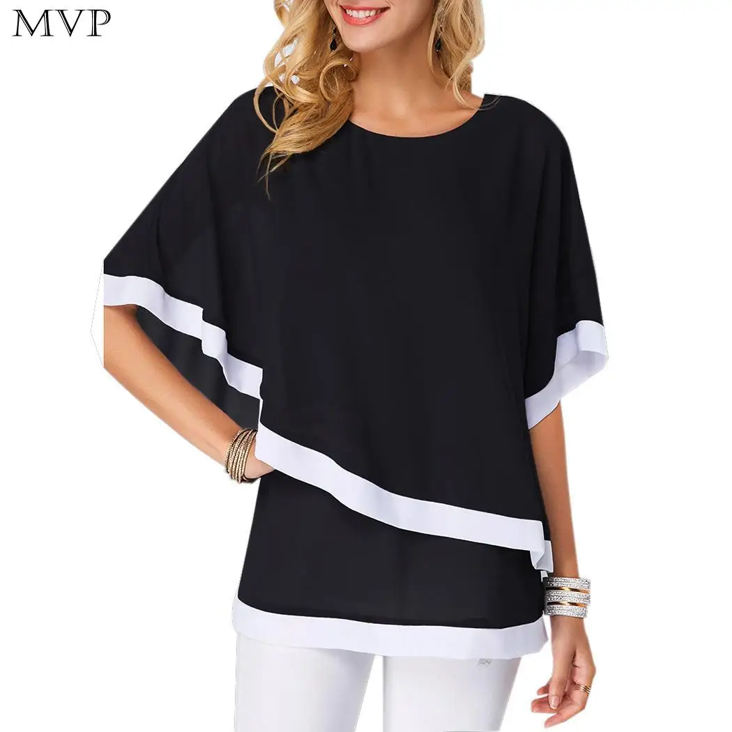 Women Casual Flare Sleeve Irregular Hem Chiffon Blouse Tops Shirt Street Outdoor etc Spring Summer Autumn Stripe |