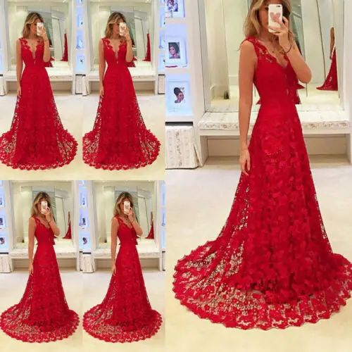 Красное Длинное Платье Русалочки для выпускного вечера кружевное вечернее