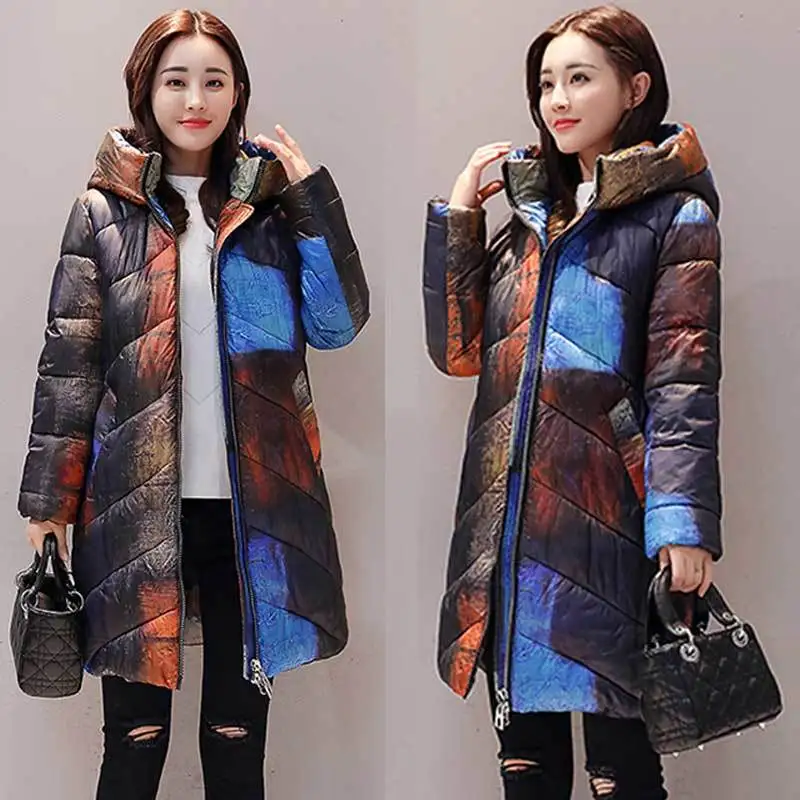 С принтом толстый зимний пуховик хлопковая куртка для женщин Украина с капюшоном