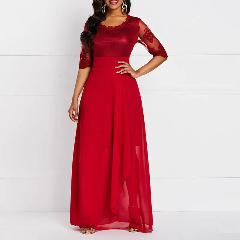 Новое Кружевное Длинное Платье женское Брендовое модное сексуальное вечернее