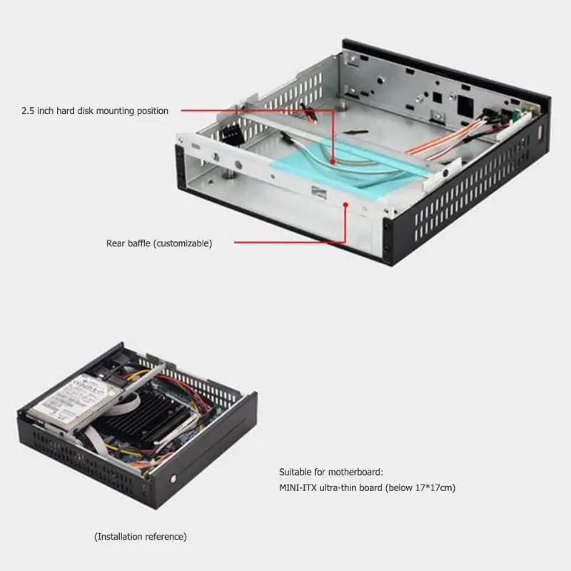 E T3 Mini ITX чехол Ультратонкий 0 8 мм SECC настольный компьютер ПК Шасси Поддержка