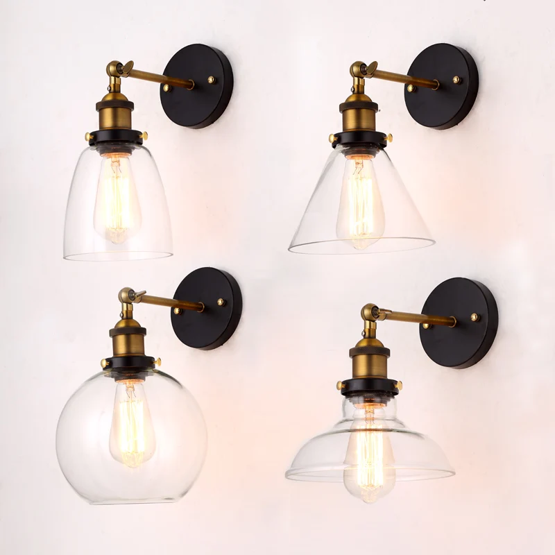 

Винтажные Настенные светильники Эдисона в стиле лофт по оптовой цене, прозрачный стеклянный абажур, настенные светильники из античной меди...