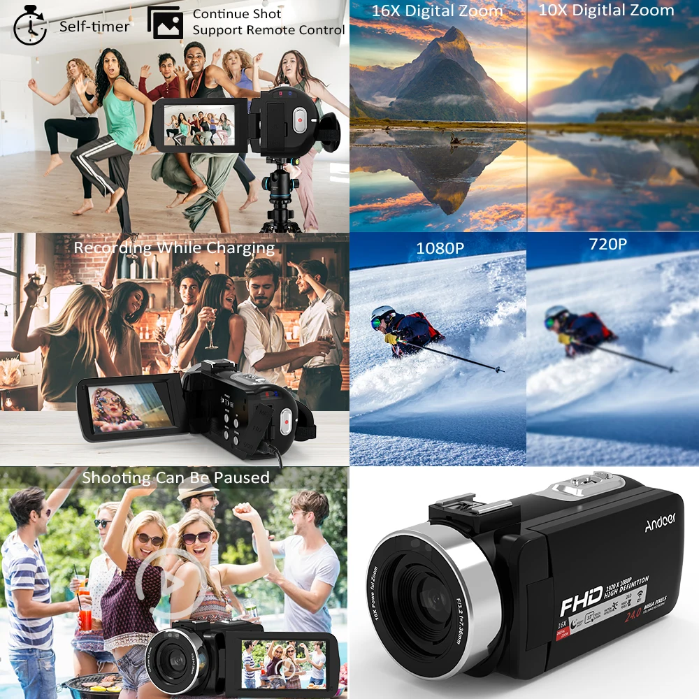 Andoer 1080P HD WiFi цифровая видеокамера + внешний микрофон 16X Zoom 3 0 &quotLCD сенсорный экран IR