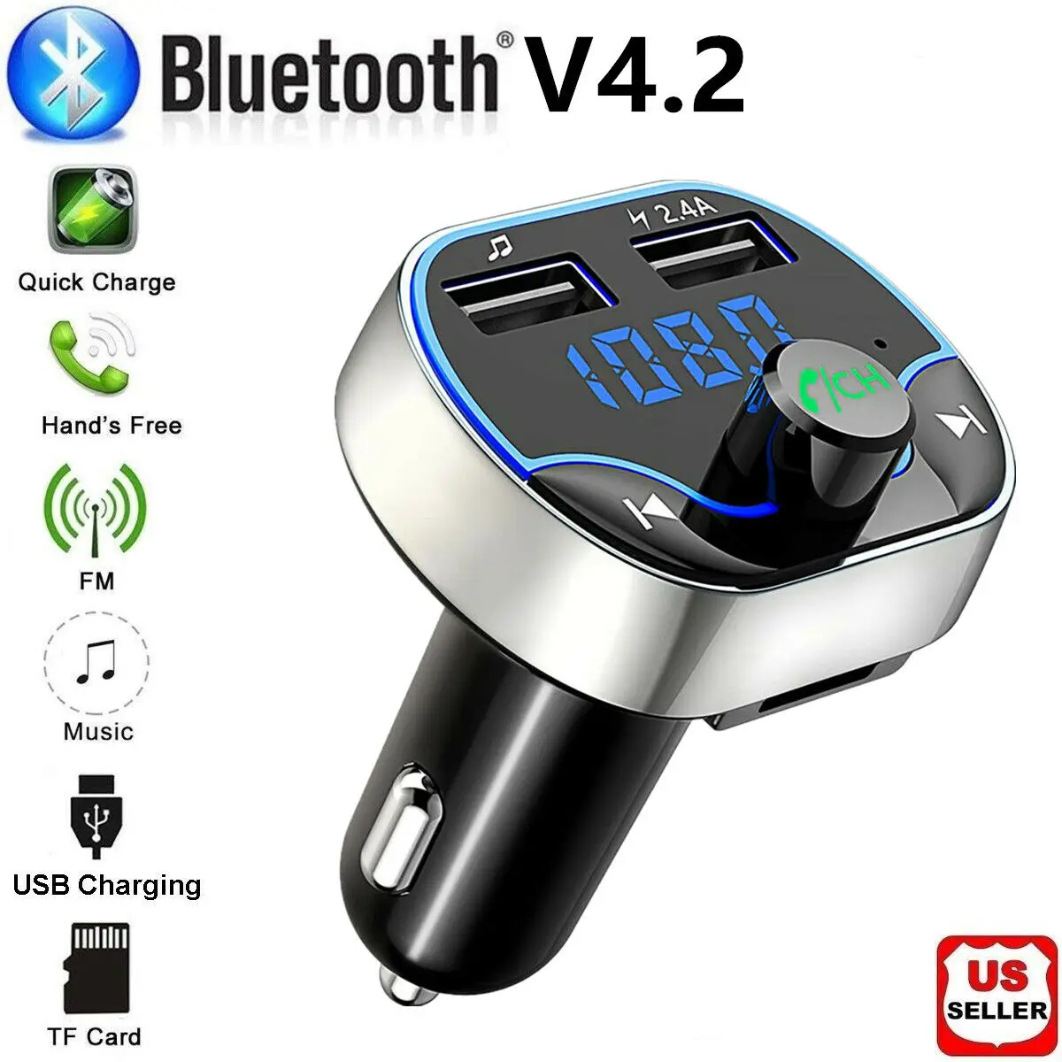 Автомобильное зарядное устройство с двумя USB разъемами для сигар Bluetooth fm