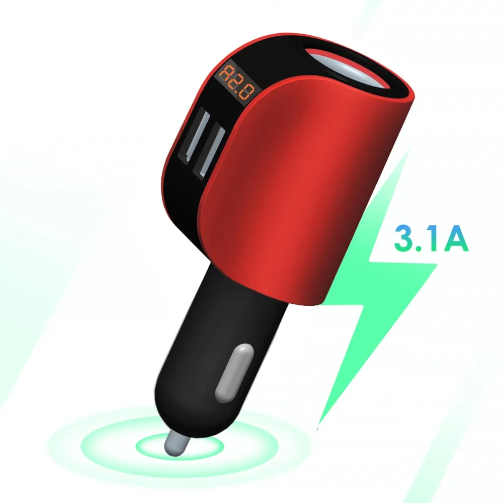 Автомобильное зарядное устройство SOONHUA с двумя USB-портами и цифровым дисплеем 3 1 А