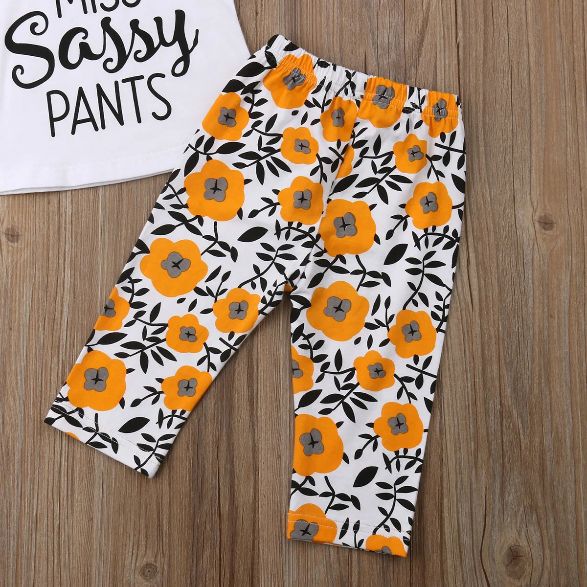 2 шт. хлопковая футболка с коротким рукавом и штаны цветочным принтом | Детская