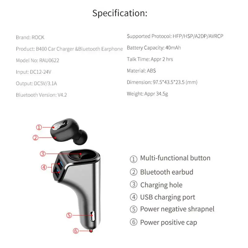 Bluetooth4.2 наушники с микрофоном разведки противошумные Портативный плеер Dual USB Car