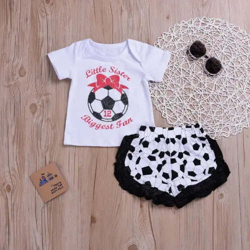 Baby Girl Clothe Toddler Infant Outfits Clothes soccer Print T-shirt Tops+Shorts Skirt 2PCS Set |