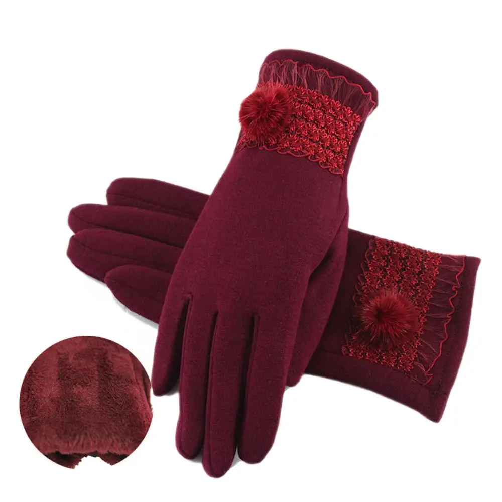 

1pair Fashion Women Warm Gloves Autumn Winter Full Finger Touch Screen Glove Velvet Outdoor Mittens Driving Gloves