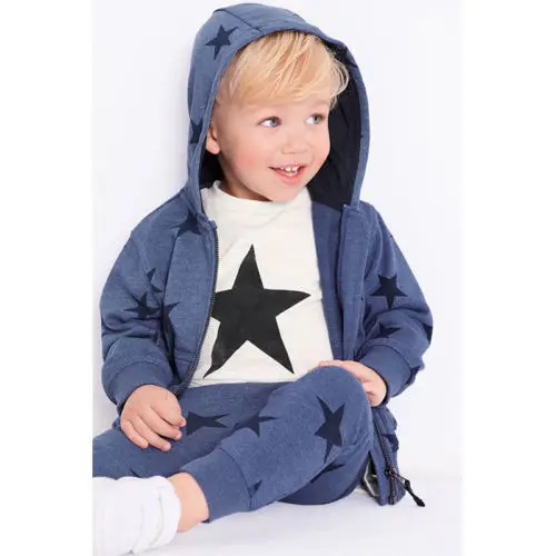 2018- Baby Boy Girl Infant Clothes Autumn Winter Star Partten Long Sleeve Zipper Hooded Sweatshirt Tops+Pants 2PCS Set Outfits |