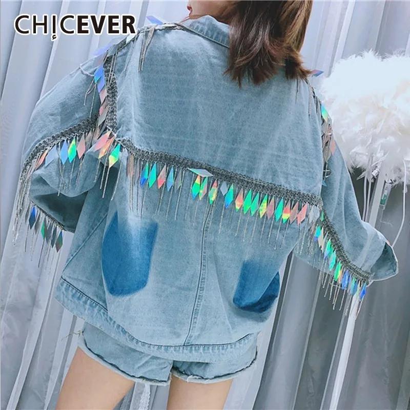 Женская джинсовая куртка CHICEVER Короткая свободная приталенная с длинными