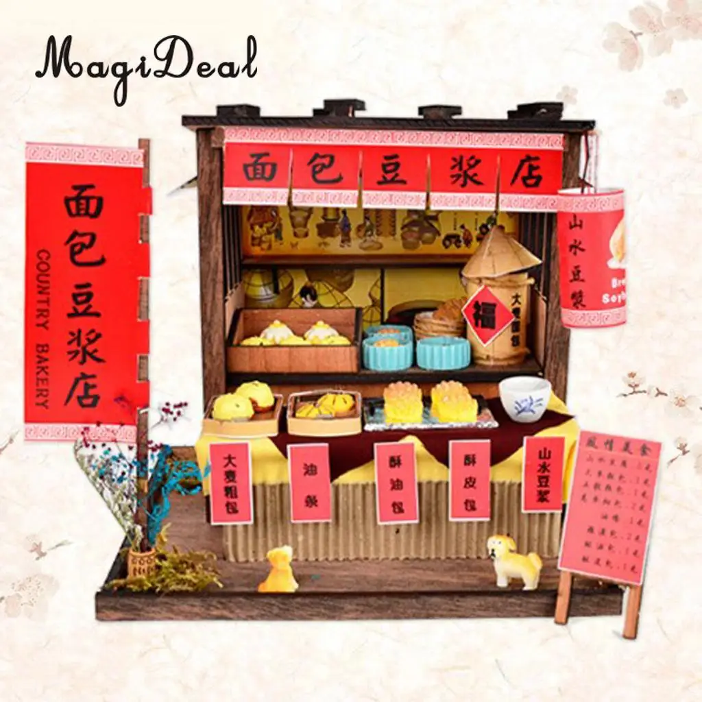 

1/24 DIY Dollhouse Miniature Kit w/ Furniture,Light Country Bakery Shop Gift